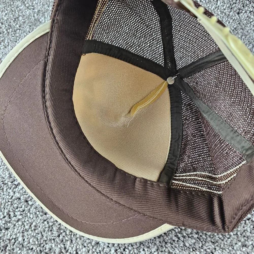 Vintage Datsun Trucker Hat Cap Snap Back 3 Stripe Mesh 280ZX Brown Tuner JDM 80s